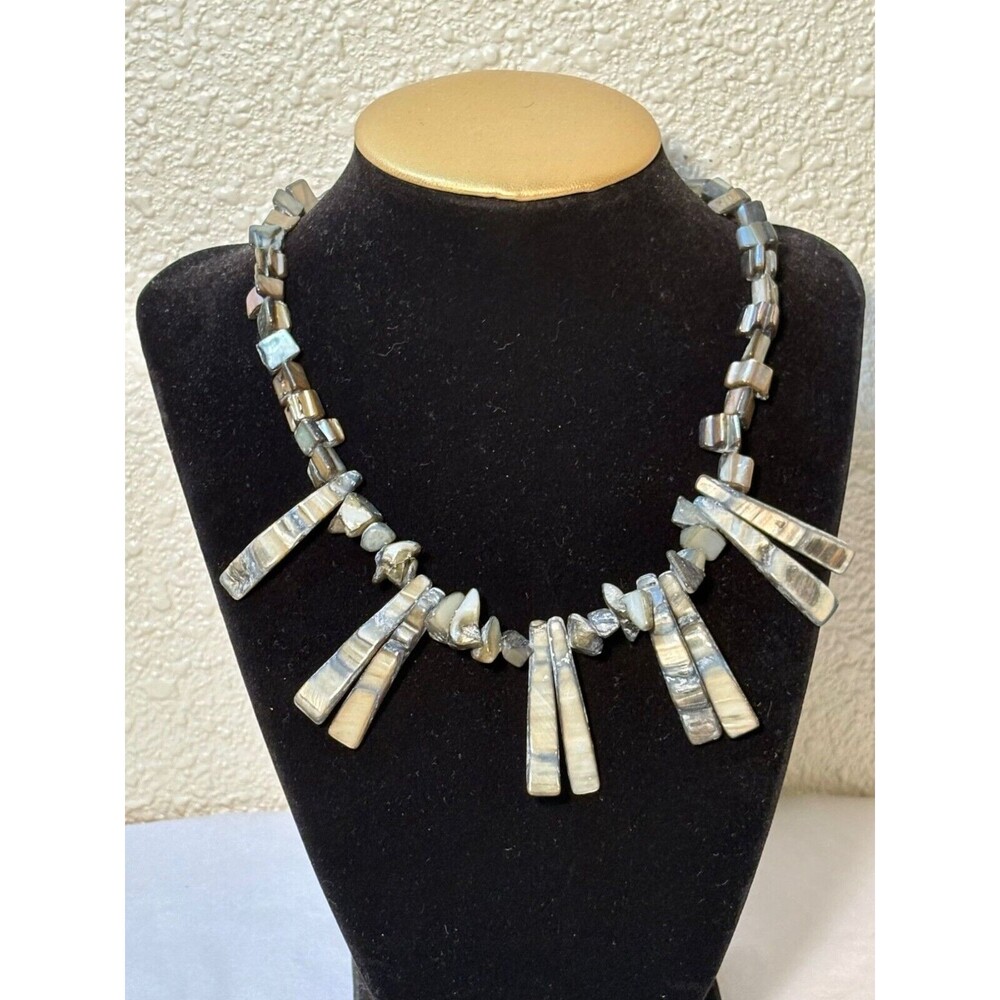 Vintage Abalone Beaded Necklace With Graduated Tapered Pendants, 16" Long Choker